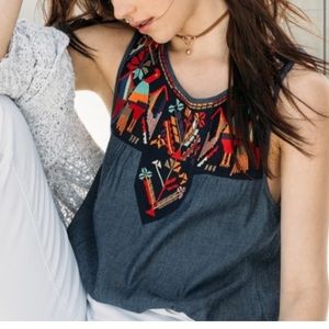 Embroidered Chambray Top